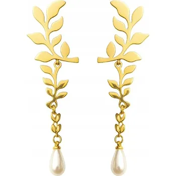 Náušnice EFEKTNÍ NÁUŠNICE S PERLIČKOU - OCEL POZLÁCENÁ - VISACÍ - PRO ZVLÁŠTNÍ PŘÍLEŽITOSTI