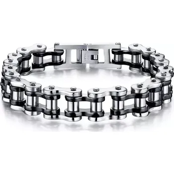 Náramek Náramek z chirurgické oceli Moto Chain - Černo stříbrný - Model tloušťka 14 mm, Délka 21,5 cm