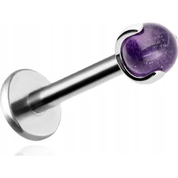 Náušnice Titanový labret piercing s ametystem stříbrný 1,2/6/3