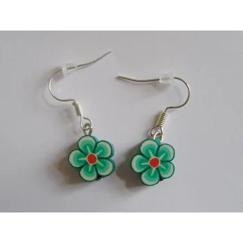 Náušnice Fimo náušnice - kytky - zelená