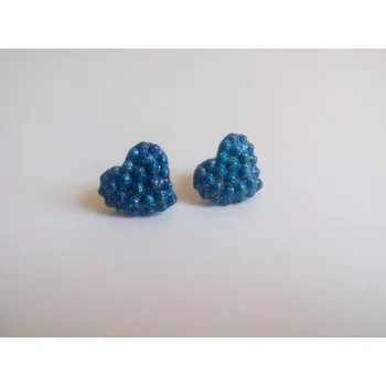 Náušnice Fimo náušnice - srdíčka 1,5 cm - tm.modrá s glitry