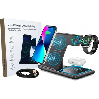 Indukční bezdrátová nabíječka 15W 3v1 pro iPhone a Apple zařízení