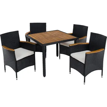 Zahradní sestava Zahradní ratanový set, akáciové dřevo, černá/krémová/přírodní, BOGART