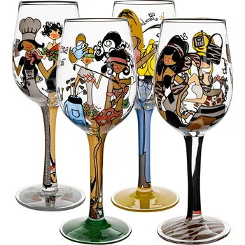 Sklenice TEMPO-KONDELA HILY, sklenice na víno, set 4 ks, ručně malované, sklo