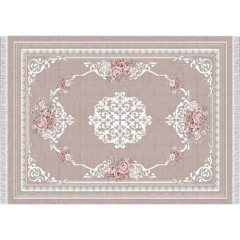 Bytový textil Koberec, světlehnědý / vzor květiny, 80x150, Sedef