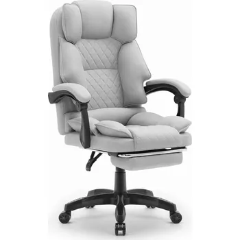 Ergonomická kancelářská židle HC-1031 s opěrkou nohou - šedá