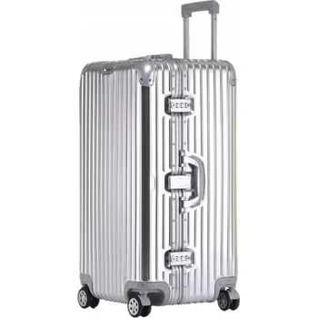 CESTOVNÍ KUFR HLINÍKOVÝ NA KOLEČKÁCH VELKÝ STŘÍBRNÝ KOVOVÝ KLASICKÝ 34"