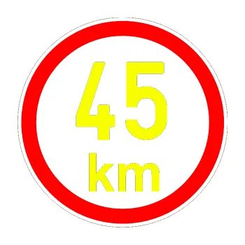 samolepka Maximální rychlost 45km - nejvyšší konstrukční rychlost (70 - Fluorescentní žlutá) SAMOLEPKA NA AUTO, NÁLEPKA, FÓLIE, POLEP, TUNING, VLASTNÍ TEXT, TISK, AUTOSAMOLEPKY.cz, POLEPY, OBRÁZEK, LOGO, 3D STICKERS