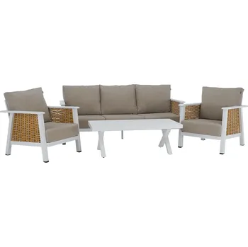 Zahrada Zahradní 4-dílný set, světle hnědá/bílá/hnědá, hliník, BABAK