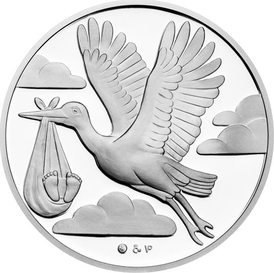 Stříbrný tolar k narození dítěte - balónky proof