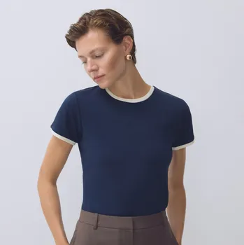 Dámské tričko Reserved - Tričko s kontrastním lemováním - tmavomodrá - TF230-59X - TF230-59X-L