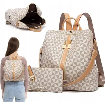 Kabelka BATOH DÁMSKÝ KABELKA BARVA ECRU MÓDNÍ MĚSTSKÝ + PSANÍČKO SET