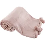 TEMPO-KONDELA LUANG, plyšová deka s bambulkami, pudrová růžová, 150x200 cm