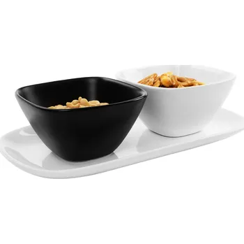 Sada 2 ks misek na podnose, bílá / černá, JUTTA