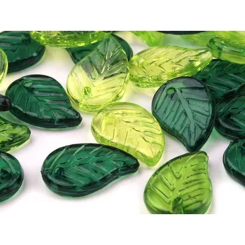 Dětské navlékací korálky Plastové korálky lístečky mix 9x14 mm zelené 50g