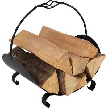 Koš na dřevo, černá, kované železo, ZENOL