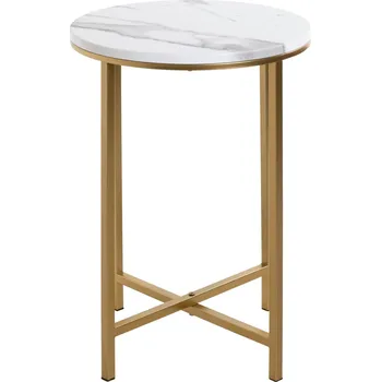 Konferenční stolek Bílo zlatý odkládací stolek Sheree II 39 x 53 x 39 MDF, kov