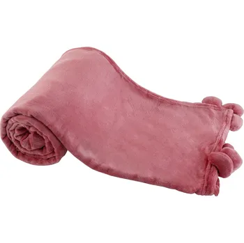 deka TEMPO-KONDELA ASTANA, plyšová deka s bambulkami, růžová, 150x200 cm