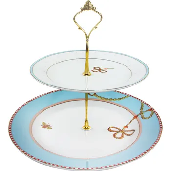 TEMPO-KONDELA SPRING, dvoupatrový etažér, porcelán, vícebarevný