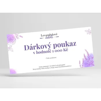 Dárkový potravinový koš BIO Levandule Chodouňská Dárkový poukaz v hodnotě 1 000 Kč Dárkový poukaz: Tištěný poukaz na adresu