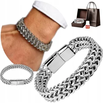 Náramek DIAMENTOWANA Bransoletka Srebrna Męska HRUBÝ náramek široký jako Dárek