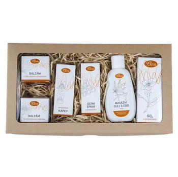 Kosmetická sada Pleva První propolisová - Balzám s CBD olejem a propolisem 20 g, Balzám s propolisem na popraskanou pokožku 30 g, Propolisové kapky (tinktura) 48 g, Ústní spray s propolisem 25 g, Gel s propolisem 50 g, Masážní olej s propolisem “svaly“ 115 g, dárková sad