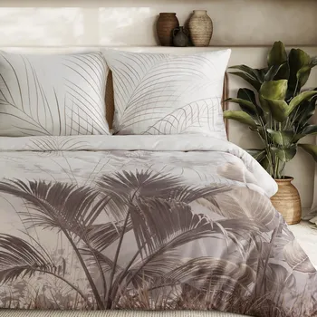 Povlečení Povlečení 140x200 cm bavlněné saténové s palmami krémové a béžové