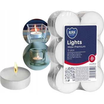 Svíčka Parafínová čajová svíčka Bez vůně Aura 12 ks