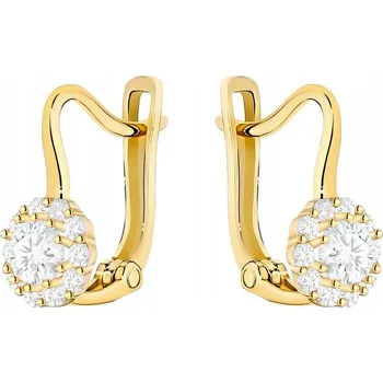 Náušnice ZLATÉ NÁUŠNICE PRO ŽENY Anglické kroužky 585 Bílé kubické Zirkony 14k