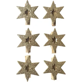Vánoční dekorace Hvězda zlatá na kolíčku 4 cm (6 ks)