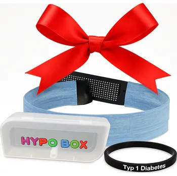 Dárková krabička Zuckerschmuck Dárkový set pro diabetika – sportovní pás Modrý (L) + HYPO BOX + náramek černý