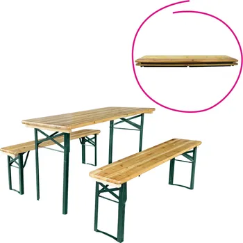 Zahrada Pivní set 1+2, dřevo/kov, přírodní/tmavě zelená, GANSO TYP 2