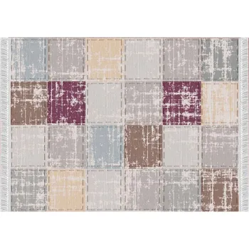 Bytový textil Koberec, hnědá / šedá / bordó / vzor čtverec, 80x150, FIRBI