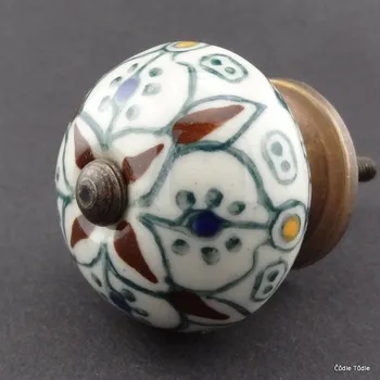 Nábytkové kování Nábytková úchytka krémová se zelenou kresbou - 4 cm