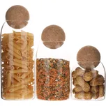 TEMPO-KONDELA LORZA, skleněné dózy, set 3 ks, se zátkou, sklo/korek