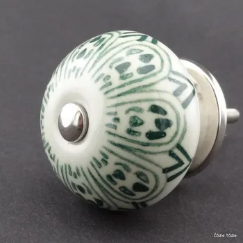 Nábytkové kování Nábytková úchytka bílá s tmavě zelenou kresbou 4 cm - knopka