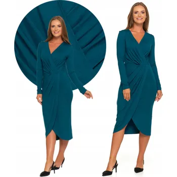 Dámské šaty ŠATY DÁMSKÉ MIDI S DLOUHÝM RUKÁVEM A ZAVINOVACÍM VÝSTŘIHEM MORAJ VEL. M