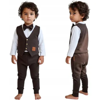 Elegantní chlapecký oblek - košile, kalhoty a vesta, 3 díly, čokoládový, velikost 116