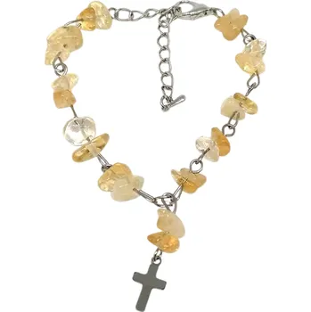 Náhrdelník Citrínový růženec s chirurgickou ocelí – ochrana, hojnost a energie