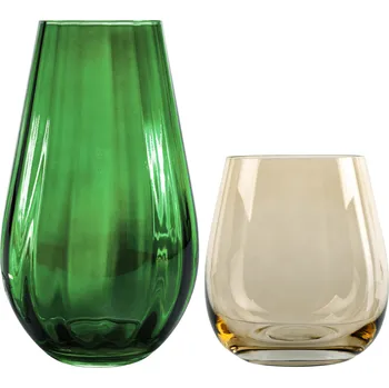 Váza Vázy, set 2 ks, zelená/jantarová, GLOW