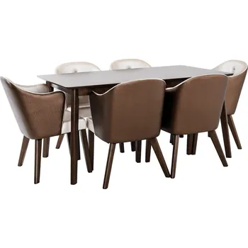 Jídelní set Jídelní set 1 + 6, ořech/béžová / hnědá, HARISON