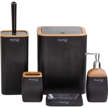 Sada koupelnových doplňků Sada koupelnových doplňků, 5 dílná, černá/hnědá, MIRKO TYP 2