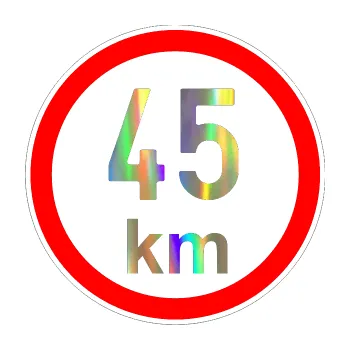 samolepka Maximální rychlost 45km - nejvyšší konstrukční rychlost (93 - Holografická) SAMOLEPKA NA AUTO, NÁLEPKA, FÓLIE, POLEP, TUNING, VLASTNÍ TEXT, TISK, AUTOSAMOLEPKY.cz, POLEPY, OBRÁZEK, LOGO, 3D STICKERS