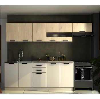 Kuchyňská linka Kuchyňská linka, 2,6 m, dub cremona/kašmír/krémová Navona, MONIA