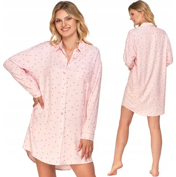 Dámské pyžamo Noční Košile pohodlné volné pyžamo s dlouhým rukávem a puntíky MORAJ 3XL