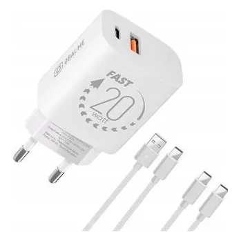 OBAL:ME Cestovní Nabíječka USB-A + USB-C 20W + 2x kabel 1m White