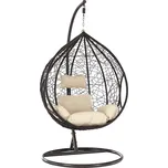 Závěsné křeslo, hnědý ratan / polštáře krémová, NOELA NEW