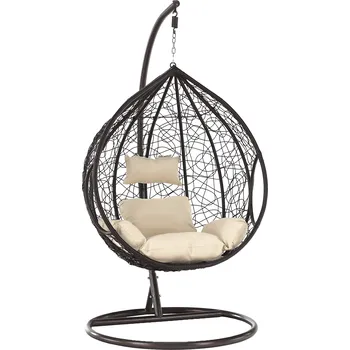 Obývací pokoj Závěsné křeslo, hnědý ratan / polštáře krémová, NOELA NEW