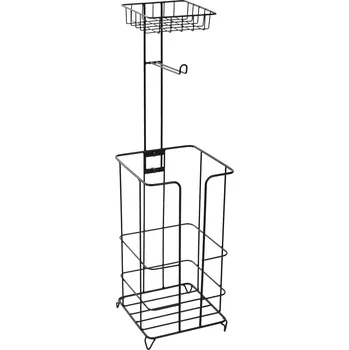 Stojan na toaletní papír s poličkou, kov/černá, MERDO