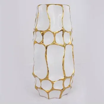 Váza Keramická váza 31,5x15,5 cm zlatá/bílá